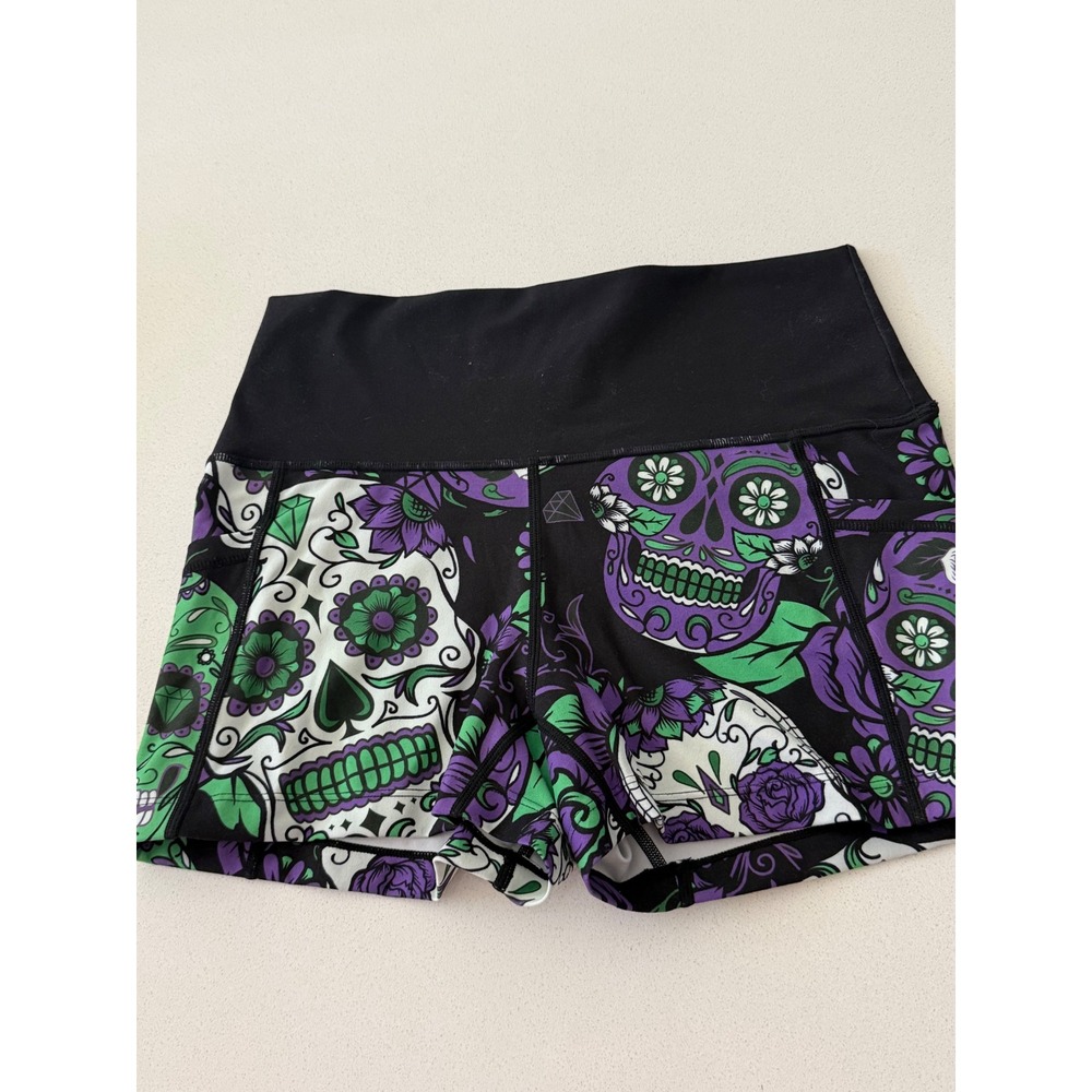 Constantly Varied Gear CVG Sugar Skull Athletic Shorts Women Small Purple Green